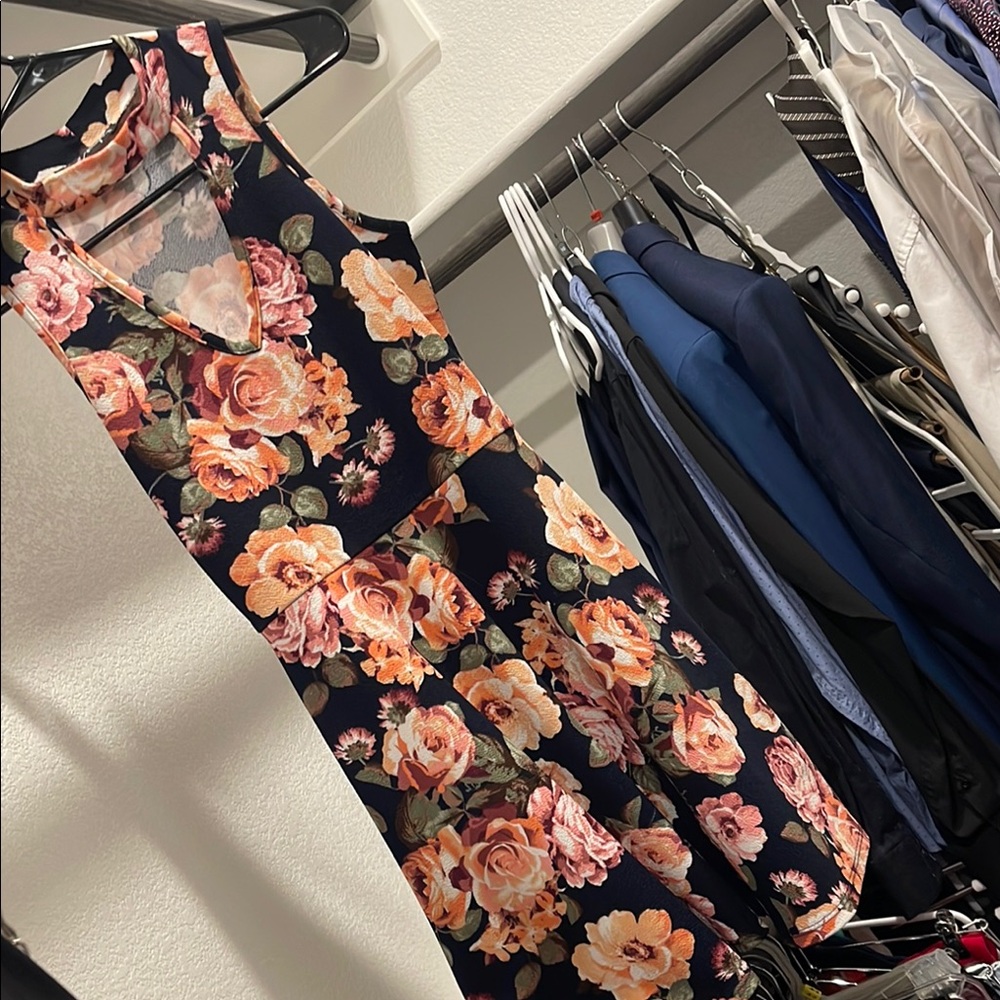 French Atmosphere Pink and Orange Sleeveless Sundress- SMALL